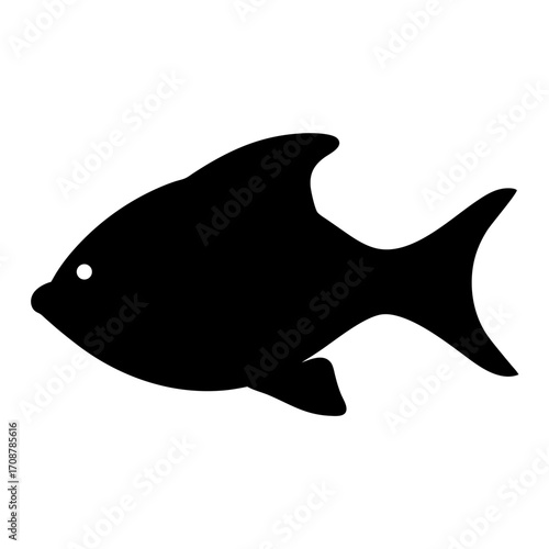 Black silhouette of a tropical fish swimming in ocean water cartoon