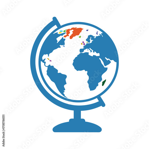 Stylized blue globe showing europe and africa on a stand