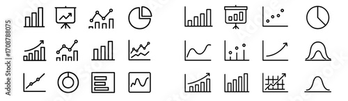 Collection of simple line icons representing various data visualization techniques used in presentations and reports