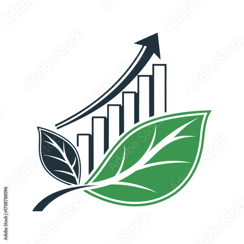 Green growth and financial success with a rising arrow graph
