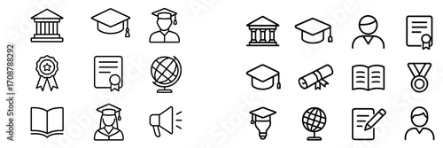 Collection of educational symbols representing learning, achievement, and academic success in a simple design