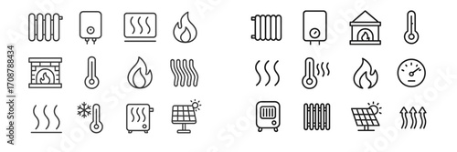 Icons representing various heating systems and temperature indicators for efficient home heating solutions