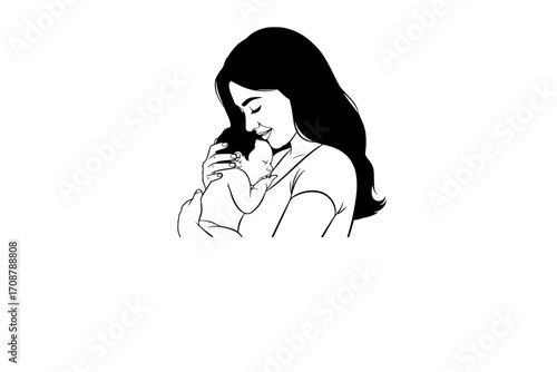Silhouette happy mother holding newborn little baby close up
