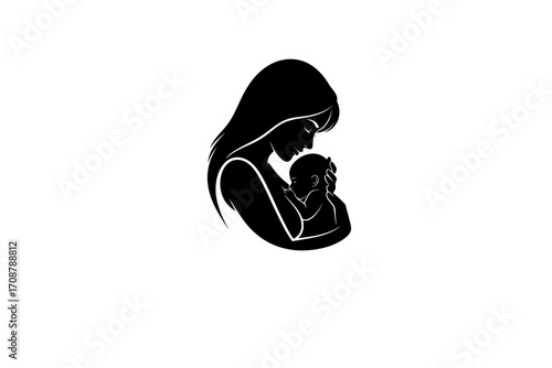 Silhouette happy mother holding newborn little baby close up

