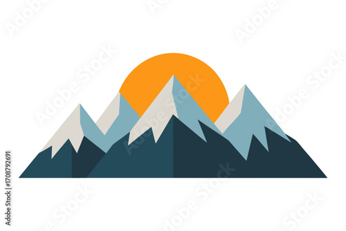 Majestic mountain range snowcapped peaks a radiant sun, evoking a sense of adventure tranquility
