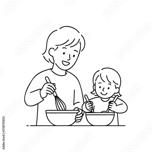 A mother child are joyfully baking together, , a heartwarming scene of family bonding
