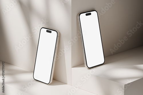 Smartphone Against a Geometric Background. Mock-up, blank screen.