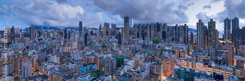 Sham Shui Po Tong Lau architecture Hong Kong at dusk