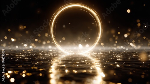 Mystical portal shimmering on a golden river under a starlit sky beckoning adventures with soft