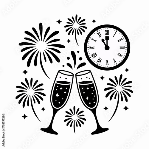 New year s eve celebration with champagne and fireworks