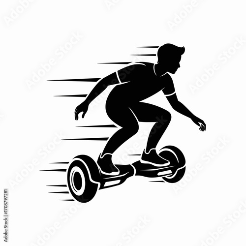 Silhouette of a person riding a hoverboard with motion blur