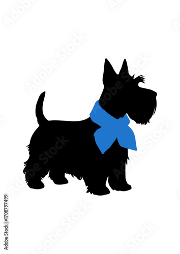 Scottish Terrier Silhouette with Blue Scarf