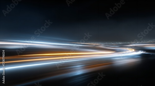 Guiding lights of progress illuminating the future on a highway with long exposure and dark gradient
