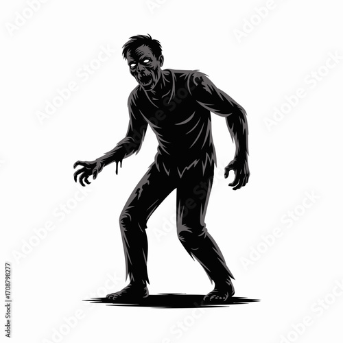 Silhouette of a menacing zombie reaching out with clawed hands