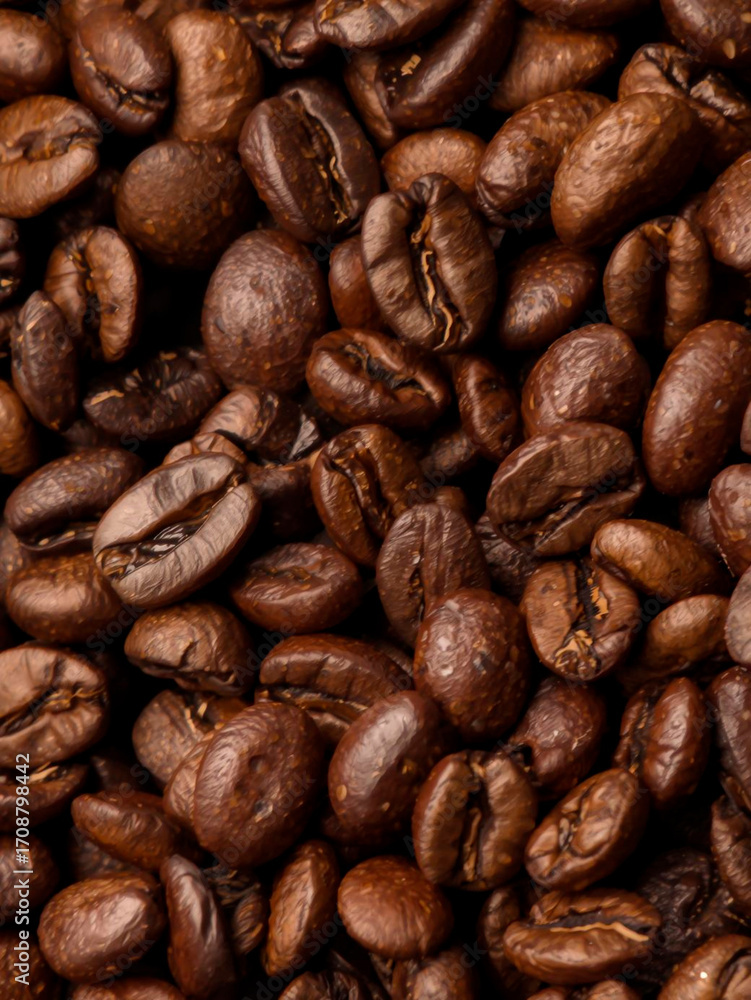 Naklejka premium Close up of roasted coffee beans created with Generative AI
