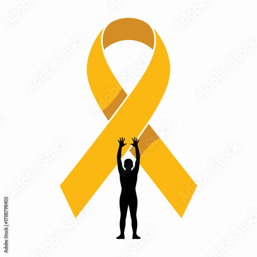 Silhouette of person holding up a yellow awareness ribbon