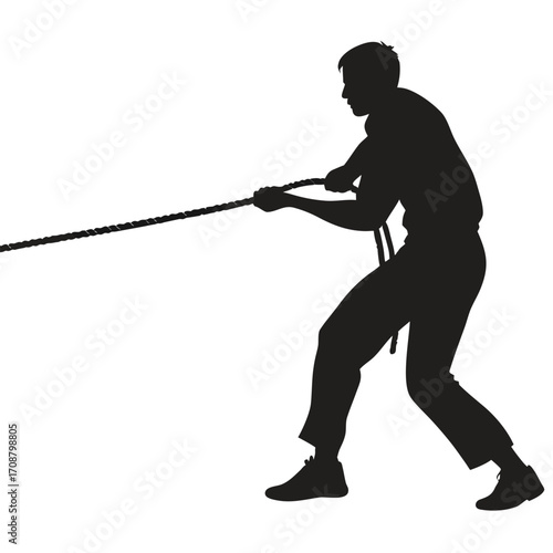 Man pulling rope with both hands