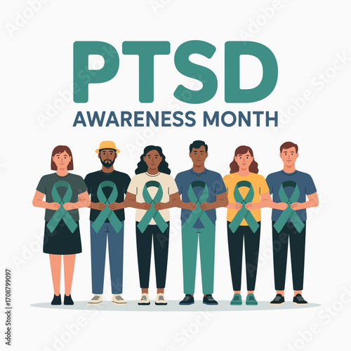 Diverse group of people holding hands for ptsd awareness month