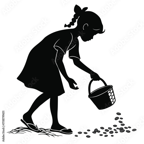 Girl collecting pebbles