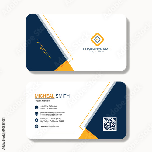 Modern business card design Blue and yellow elegant visiting card template