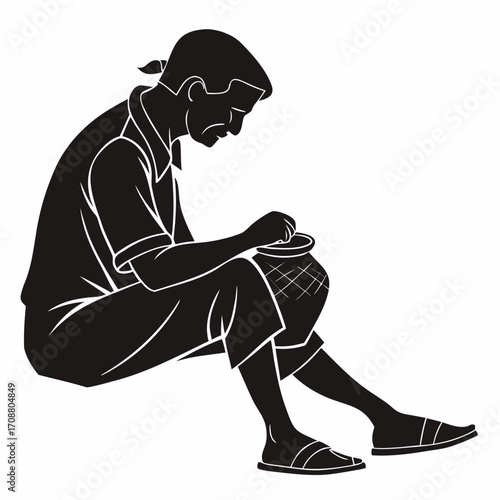 Man sitting with clay pot