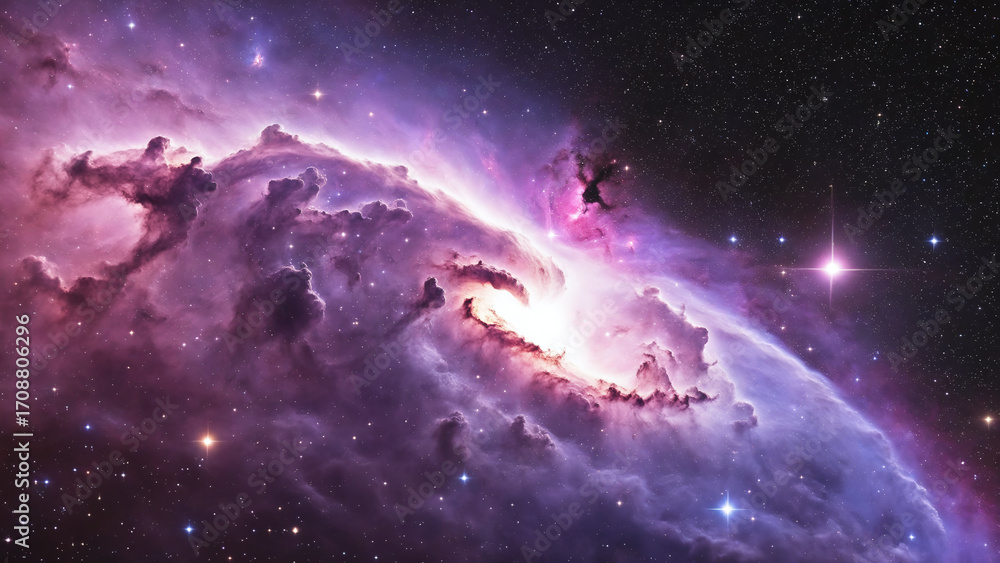 Fototapeta premium Colorful nebula with bright stars, cosmic, star, universe, galaxy, astronomy, celestial, stardust, light, cosmic dust, science.