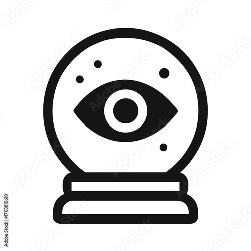 Eye Crystal Ball Flat Icon, Black and White, Transparent Background