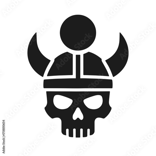 Viking Skull Flat Icon, Black and White, Transparent Background
