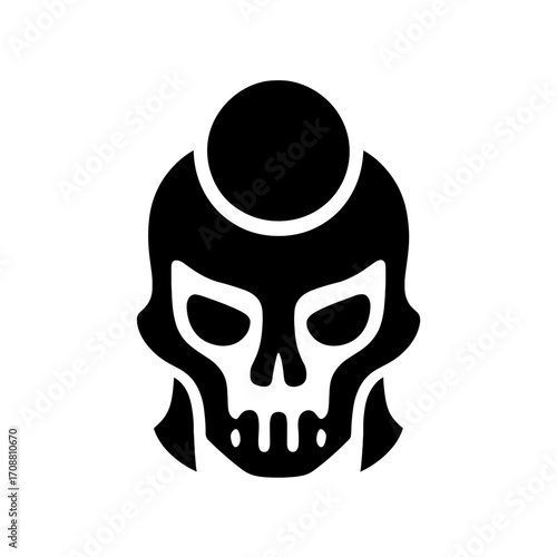 Occult Skull Warrior Flat Icon, Black and White, Transparent Background