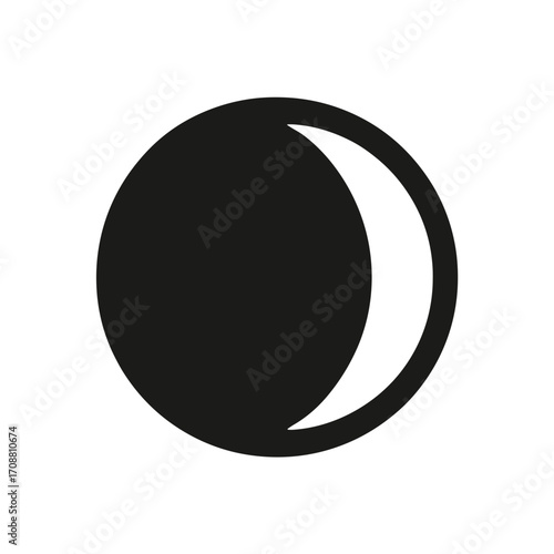 Waning Moon Flat Icon, Black and White, Transparent Background