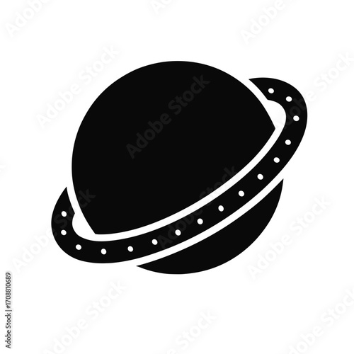 Saturn Planet Flat Icon, Black and White, Transparent Background