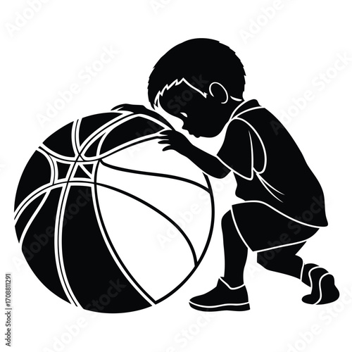Child hugging ball tightly