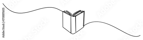 Continuous Line Art of Open Book with Wavy Line
