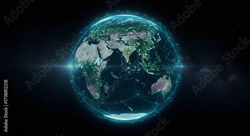 Global Connection The Earth Networked with Digital Lines and City Lights