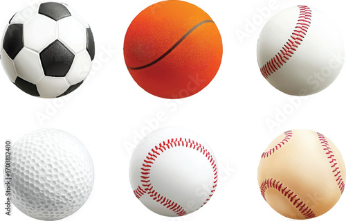 Collection of Six Different Sports Balls Including Soccer Basketball and Baseball football