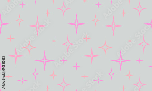 Seamless pattern with pink shining stars on grey background. Good night children's, trendy modern girly pajamas print.
