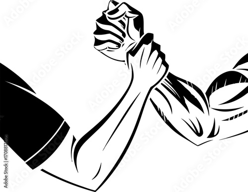 Intense arm wrestling match two muscular arms clashing in fierce competition