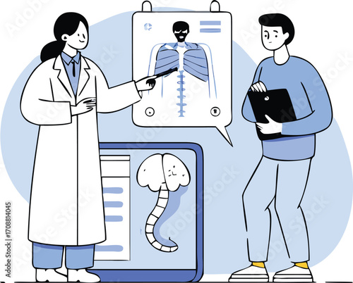 Flat Isometric Doctor Explaining X-Ray to Patient Illustration