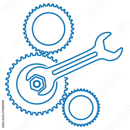 symbols of wrenches, gears, wrenches, hammers, and screwdrivers for repair and repair needs.