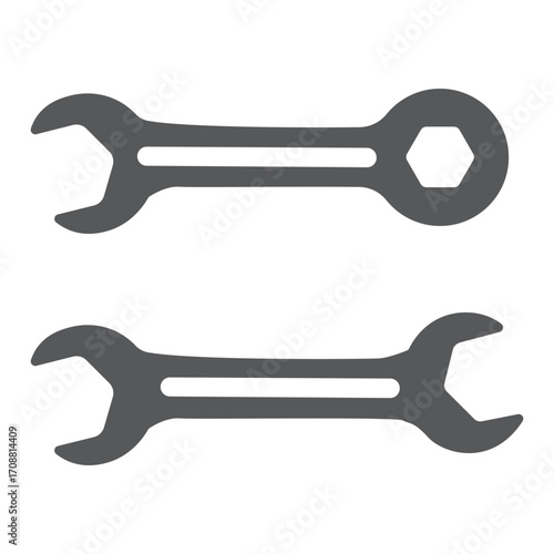 Collection of industrial pipe wrench and spanner tool icons in silhouette