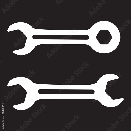 Collection of industrial pipe wrench and spanner tool icons in silhouette