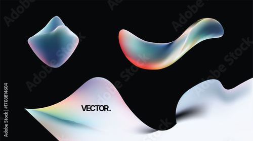 Abstract Vector Fluid Shapes and Colorful Waves on Black Background, Stunning Aesthetics