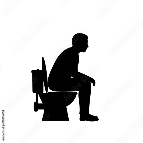 Silhouette of a man sitting on a toilet in a private bathroom representing bodily functions and personal time