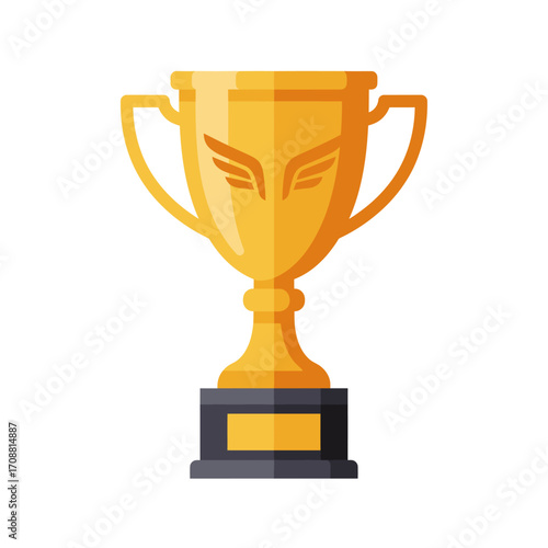 Golden trophy with handles and a dark base representing achievement and victory on a white background