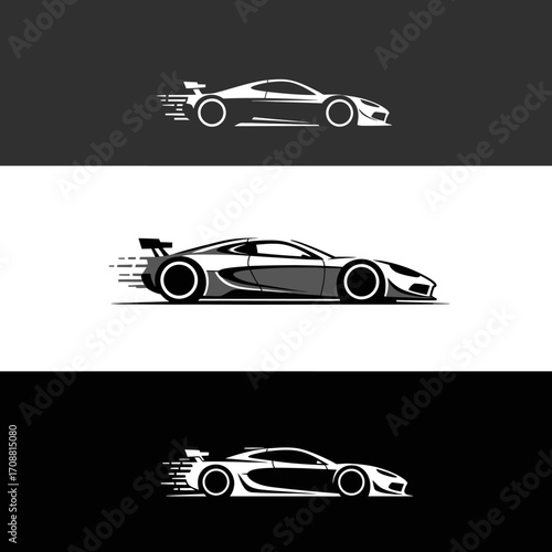 Dynamic silhouette of a sleek sports car in motion against contrasting backgrounds
