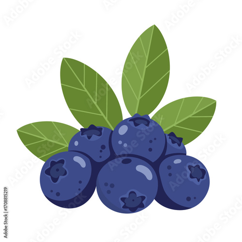 Fresh ripe blueberries with green leaves isolated on a white background healthy food illustration