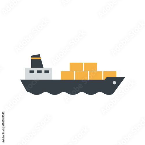 Modern cargo ship carrying yellow shipping containers across wavy blue ocean water
