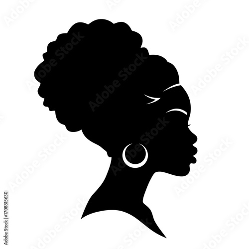 Elegant silhouette of a black woman s profile with large afro and hoop earrings