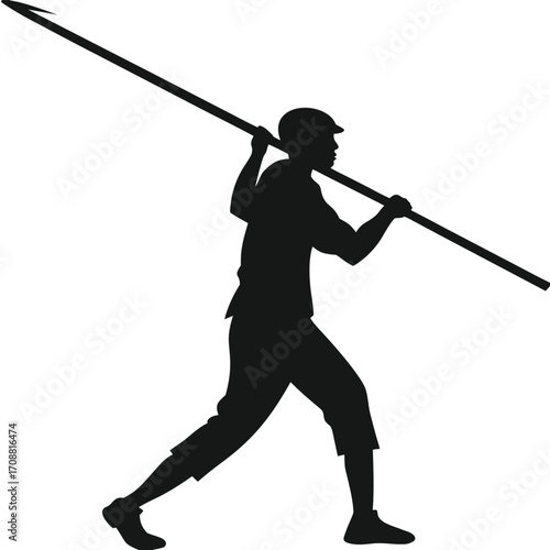 Man holding long pole sideways