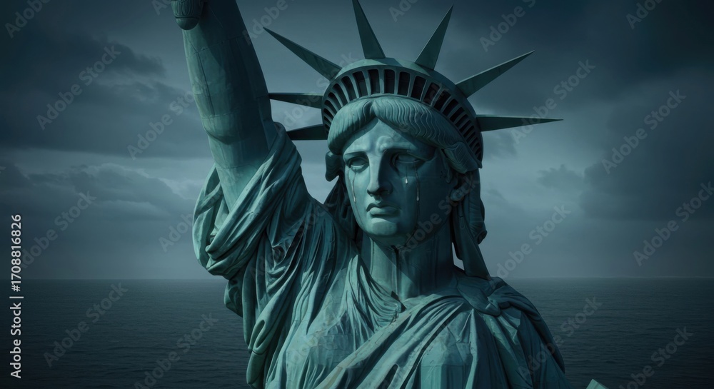 Obraz premium Artistic vision of Liberty in despair representing America’s pain.